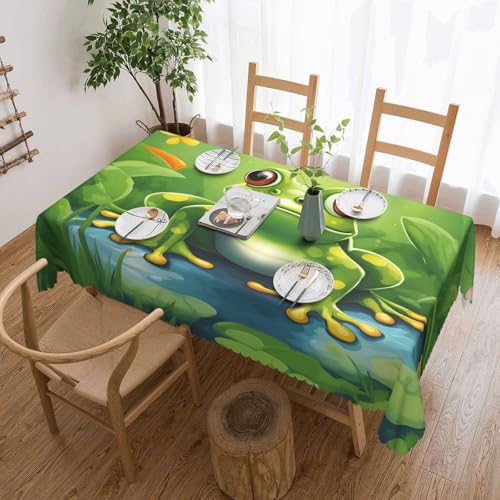 Unkhtt Tischdecke, wasserdicht, rechteckig, Motiv: Cartoon-Frosch, 137 x 183 cm, wiederverwendbar, für Esszimmer, Hochzeit, Party von Unkhtt