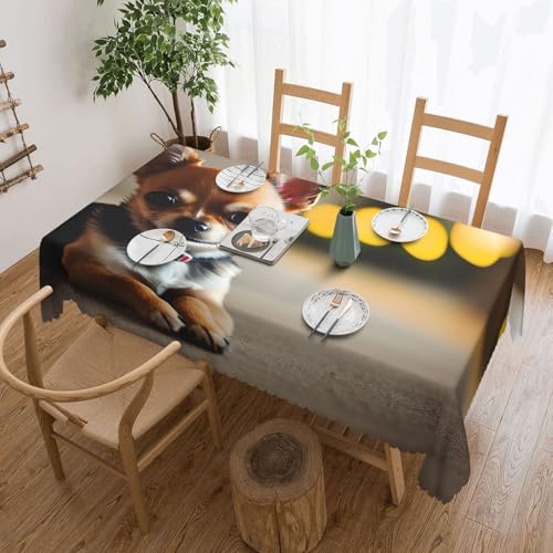 Unkhtt Tischdecke, wasserdicht, rechteckig, Motiv: Chihuahua-Hund, 137 x 183 cm, wiederverwendbar, für Esszimmer, Hochzeit, Party von Unkhtt