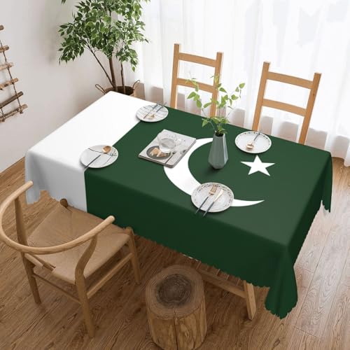 Unkhtt Tischdecke, wasserdicht, rechteckig, Motiv: Flagge von Pakistan, wiederverwendbar, für Esszimmer, Hochzeit, Party, 137 x 183 cm von Unkhtt