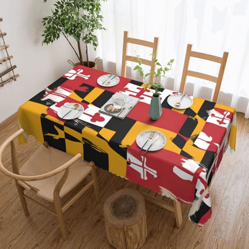 Unkhtt Tischdecke, wasserdicht, rechteckig, Motiv: Maryland-Flagge, wiederverwendbar, für Esszimmer, Hochzeit, Party, 137 x 183 cm von Unkhtt