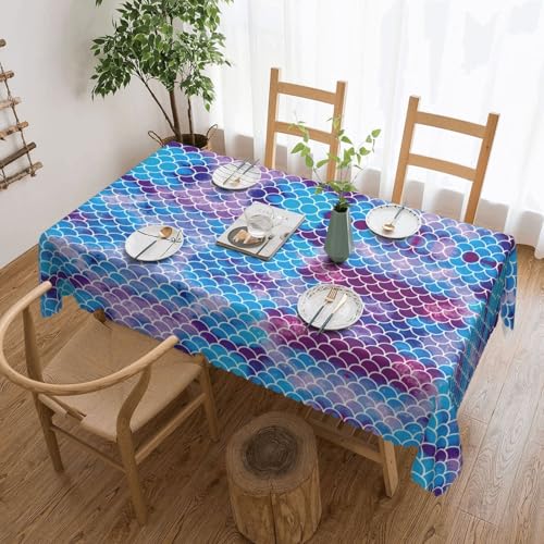 Unkhtt Tischdecke, wasserdicht, rechteckig, Motiv: Meerjungfrauenfischschuppen, wiederverwendbar, für Esszimmer, Hochzeit, Party, 137 x 183 cm von Unkhtt