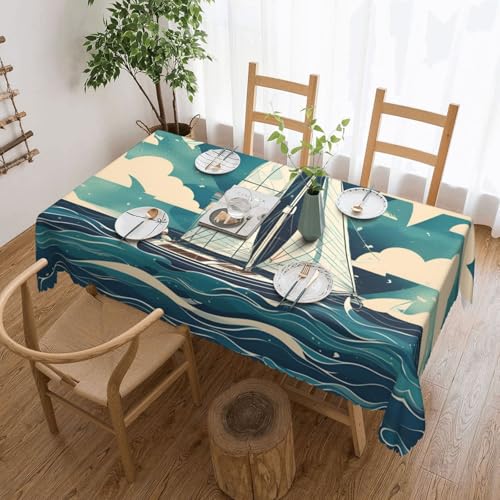 Unkhtt Tischdecke, wasserdicht, rechteckig, Motiv: Ozean, Segelboot, wiederverwendbar, für Esszimmer, Hochzeit, Party, 137 x 183 cm von Unkhtt
