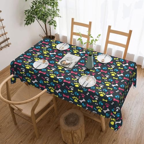 Unkhtt Tischdecke, wasserdicht, rechteckig, Motiv: Regenbogen-Hunde- und Katzenpfotenabdruck, 137 x 183 cm, wiederverwendbar, für Esszimmer, Hochzeit, Party von Unkhtt