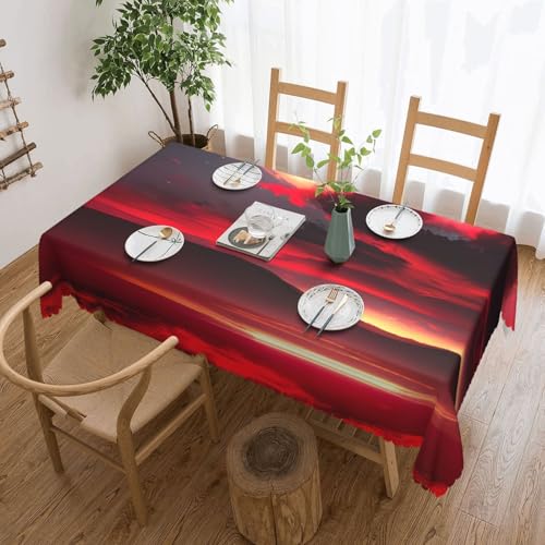 Unkhtt Tischdecke, wasserdicht, rechteckig, Motiv: Roter Himmel bei Nacht, wiederverwendbar, für Esszimmer, Hochzeit, Party, 137 x 183 cm von Unkhtt