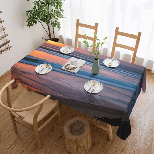 Unkhtt Tischdecke, wasserdicht, rechteckig, Motiv: Sonnenuntergang am Strand, wiederverwendbar, für Esszimmer, Hochzeit, Party, 137 x 183 cm von Unkhtt