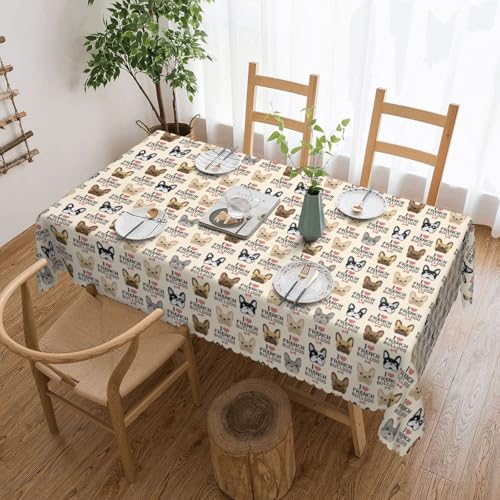 Unkhtt Tischdecke, wasserdicht, rechteckig, Motiv: französischer Hund, wiederverwendbar, für Esszimmer, Hochzeit, Party, 137 x 183 cm von Unkhtt