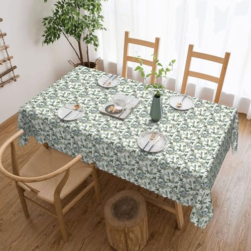 Unkhtt Tischdecke, wasserdicht, rechteckig, Motiv: grüne Eukalyptusblätter, 137 x 183 cm, wiederverwendbar, für Esszimmer, Hochzeit, Party von Unkhtt