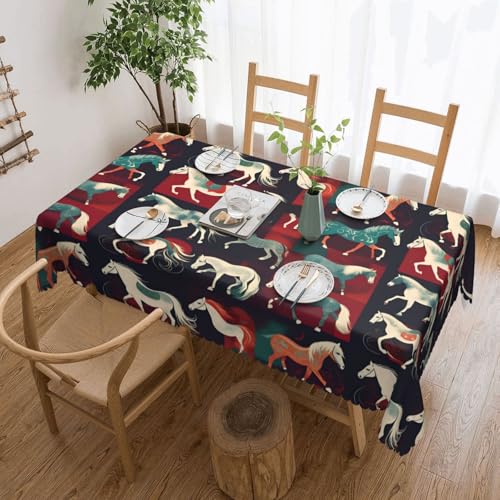 Unkhtt Tischdecke, wasserdicht, rechteckig, verschiedene Arten von Pferden, wiederverwendbar, für Esszimmer, Hochzeit, Party, 137 x 183 cm von Unkhtt