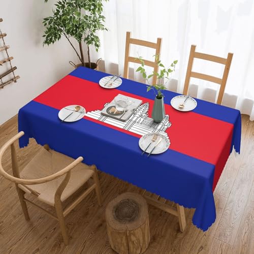 Unkhtt Tischdecke mit Kambodscha-Flagge, wasserdicht, rechteckig, 137 x 183 cm, wiederverwendbar, für Esszimmer, Hochzeit, Party Unkhtt Tischdecke mit Kambodscha-Flagge, wasserdicht, rechteckig, 137 x 183 cm, wiederverwendbar, für Esszimmer, Hochzeit, Party von Unkhtt