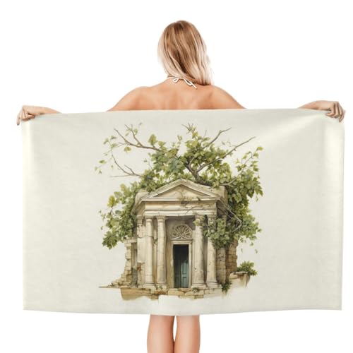 Unkhtt Übergroßes Strandtuch, antikes Gebäude mit römischem Olivenzweig und griechischem Druck, 132,1 x 81,3 cm, für Reisen, Pool, Badezimmer, leicht, sanddichte Handtücher von Unkhtt