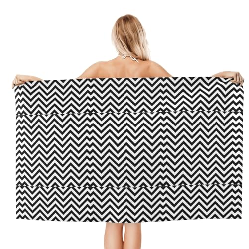 Unkhtt Übergroßes Strandtuch mit Zickzack-Streifen, 132,1 x 81,3 cm, für Reisen, Pool, Badezimmer, leicht, sanddichte Handtücher von Unkhtt