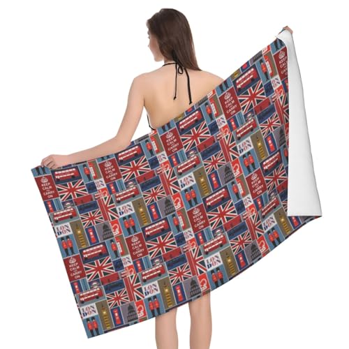Unkhtt Übergroßes Strandtuch mit englischen Symbolen, 132,1 x 81,3 cm, für Reisen, Pool, Badezimmer, leicht, sanddichte Handtücher von Unkhtt