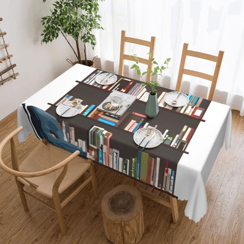 Unkhtt Wasserdichte rechteckige Tischdecke, Bibliotheks-Bücherregal-Druck, wiederverwendbar, für Esszimmer, Hochzeit, Party, 137 x 183 cm von Unkhtt