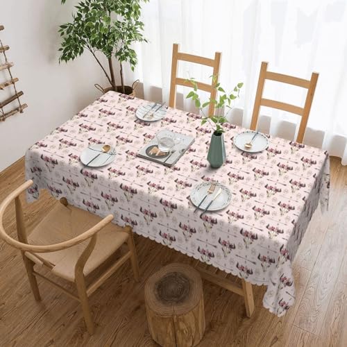 Unkhtt Wasserdichte rechteckige Tischdecke mit Bullenschädel und Tribal-Druck, wiederverwendbar, für Esszimmer, Hochzeit, Party, 137 x 183 cm von Unkhtt