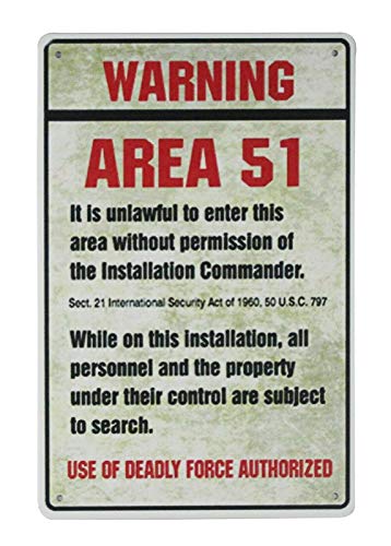 BWB Products Blechschild mit Aufschrift "Warning Area 51", für Wohnzimmer, Wanddekoration von Unknown