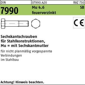 DIN 7990 Sechskant-Schaftschraube M12x35 Stahl 4.6 feuerverzinkt m. Mutter 100 Stk von Unknown