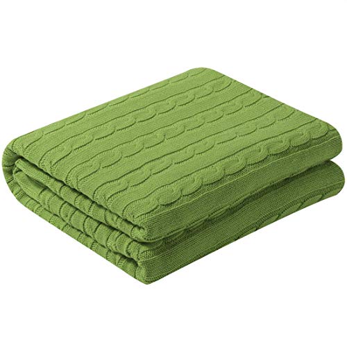 N/A Strickdecke aus 100% Baumwolle, weich, für Sofa und Sofa, leichte Strickdecke, dekorative Decke für Zuhause, Grün, 50 x 60 Zoll von Unknown
