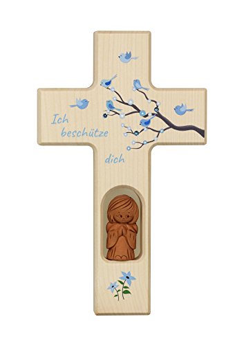 Neumeyer Kinderkreuz Holzkreuz, Tonengel, Holz, Ton, Natur, 20 x 12 x 2 cm von Unknown