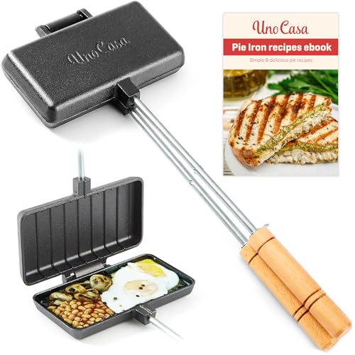 Uno Casa Double Pie Iron Sandwich Maker - Japanischer Sandwichmaker, Pie Maker mit Rezeptbuch, Lagerfeuer Kochausrüstung - Torteneisen für Camping Gusseisen Mountain Pie Maker von Uno Casa