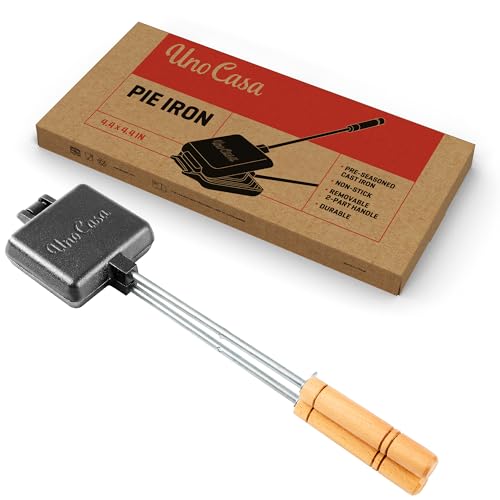 Uno Casa Kleiner Double Pie Iron Sandwich Maker - Japanischer Sandwichmaker Gusseisen Pie Maker mit Rezeptbuch, Lagerfeuer Kochausrüstung - Kucheneisen für Camping Gusseisen Mountain Pie Maker von Uno Casa