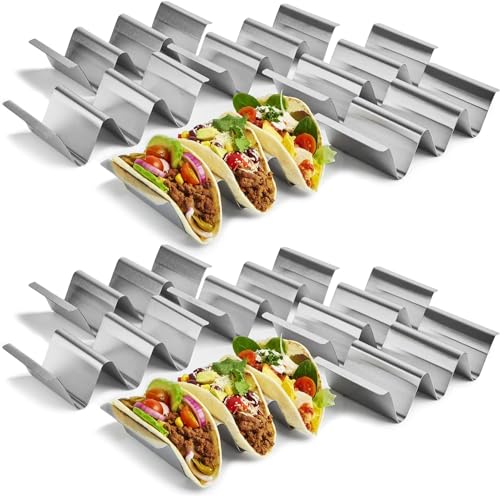 Uno Casa Metall Taco Halter 12er Set,U-förmiger Taco-Ständer, langlebige Taco-Muschelhalter, Edelstahl Taco,Taco-Halter-Set hält 3 Tacos inklusive Rezeptbuch von Uno Casa