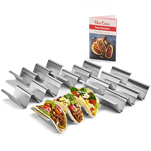 Uno Casa Taco-Halter 6er-Set - Taco-Halter aus Metall für Taco-Schalen, robuster Taco-Ständer für Taco-Dienstag oder als Taco-Schalenform - U-förmiges Taco-Rack und Rezeptbuch von Uno Casa