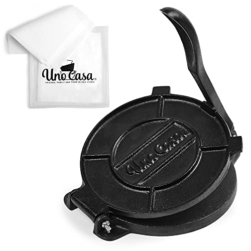 Uno Casa Tortilla Presse 20 cm - Taco Presse, Hochleistungs-Gusseisen Tortilla Maker - Roti Maker Bonus 100 Stk. Pergamentpapier von Uno Casa