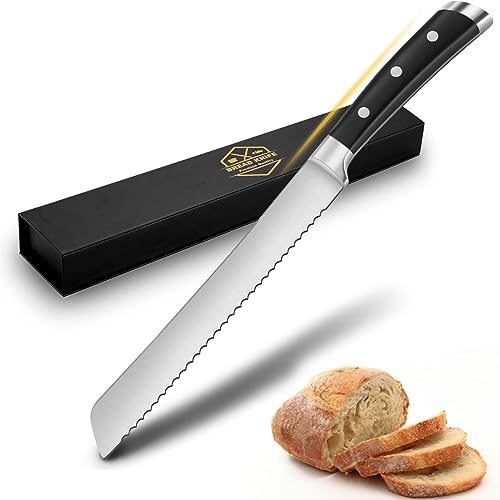 Unokit 21cm Brotmesser mit Wellenschliff Profi aus hochwertigem Brostfreiem Edelstahl, Extra scharfes Wellenschliff Messer mit Ergonomischer Griff für zum Schneiden von Brot, Bagels, Kuchen von Unokit