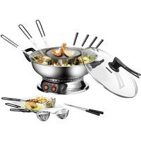 Unold Asia Fondue Fondue 1350W 2 getrennte Temperaturregler, 6 Fonduegabeln, Grillfunktion Edelstahl von Unold