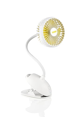 UNOLD 86680 TISCHVENTILATOR Breezy Clip mit 3-stufiger Geschwindigkeitsregelung, zum Anbringen an der Tischplatte, Betriebszeit ca. 2-8 Std., flexibel dank Schwenkhals von Unold