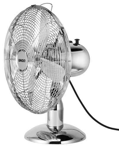 UNOLD 86830 Tischventilator Chrome - Chrom, 35 Watt, 3-stufiger Geschwindigkeitsregler, Oszillation zuschaltbar, Ventilatordurchmesser ca. 30 cm von Unold