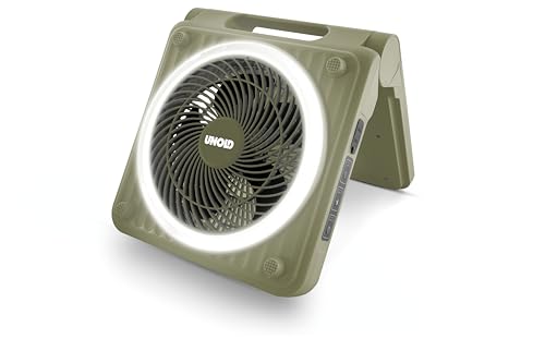 Unold 86516 Standventilator – Solarventilator für Camping | Akku-Solar-Ventilator mit LED-Beleuchtung | 5 Geschwindigkeitsstufen | Bis zu 24h Laufzeit | 5000 mAh Batterie | Grün von Unold