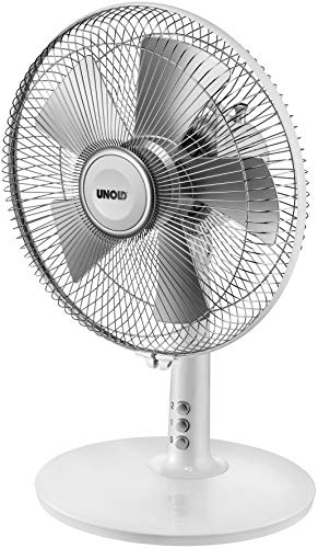 Unold 86810 Tischventilator Silverline White - Weiß, 2-Stufige Geschwindkeitsregelung per Tastendruck, Oszillation, 25 Watt, Schutzklasse II von Unold