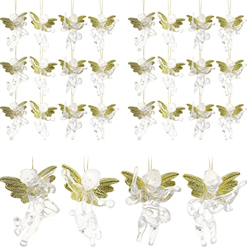 Unomor Ornamente 24 Stück Christbaumschmuck Mini-Engel zum Aufhängen aus Klarem Glas mit Goldenen Flügeln für Weihnachtsfeiertagsdekorationen Kunstgebet Und Ermutigung von Unomor