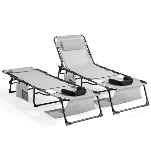 Unovivy Teslin Sonnenstuhl mit Gesichtsloch, 2er-Set, zusammenklappbar, für den Außenbereich, mit 5 Positionen, Rückenlehne zum Sonnenbaden, Pool, Terrasse, Camping Unovivy Teslin Sonnenstuhl mit Gesichtsloch, 2er-Set, zusammenklappbar, für den Außenbereich, mit 5 Positionen, Rückenlehne zum Sonnenbaden, Pool, Terrasse, Camping von Unovivy