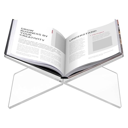 Acryl Buchständer 8 mm, X-förmiger Buchhalter und Buchablage, Durchsichtiger Zeitschriftenständer und Kochbuchständer für Schreibtisch, Rezeptbuchhalter, Desktop Display Stand für Bücher, Notenblätter von Unpoten