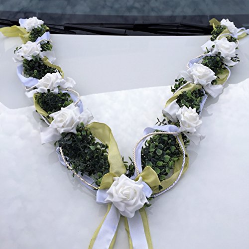 Autoschmuck Autogesteck Hochzeit Brautauto Autogirlande grün weiß AU0013 von Unser schönster Tag