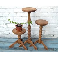 3Er Set Holz-Blumenampeln Indoor Hoher Eichenholz-Blumentopf-Holzständer Blumentopf-Topfhalter Hartholz-Blumentopf von UnusualThingsbyOlga