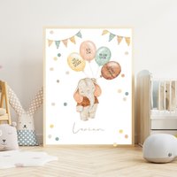 Poster Mit Elefant | Geburtsanzeige Din A3 Und A4 Geburtsdaten Personalisiert Geburt Geschenk Geburtsgeschenk Baby von UnvergMomenteDesign