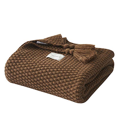 UnvfRg Nordic Handgemachte Strickdecke, modischer Überwurf, für Sofa, Bett und als Zudecke, braun, 130x170cm von Zoomlie