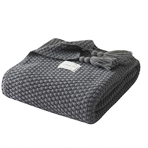 UnvfRg Nordic Handgemachte Strickdecke, modischer Überwurf, für Sofa, Bett und als Zudecke, grau, 130x170cm von Zoomlie