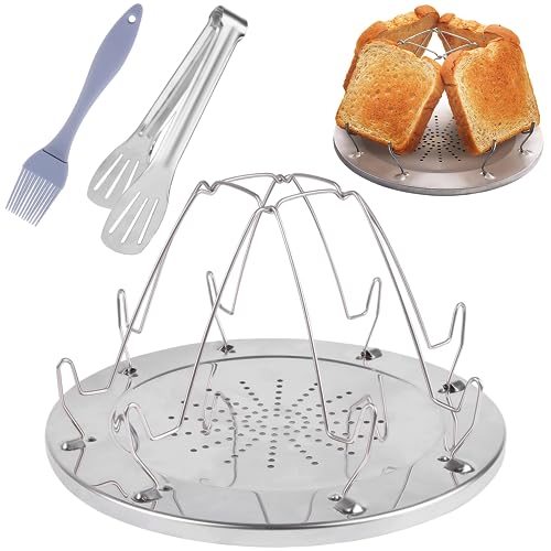 Unvtap Camping Toaster 3-Set für Gaskocher - Edelstahl Toaster mit Klammern und Silikonbürsten für Gasherd, Picknick, Reisen von Unvtap