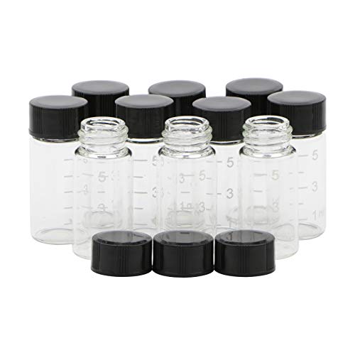 Unxuey 10 Stück 5 ml Leere Glasflaschen, transparent, mit Skala Probefläschchen, schwarzer Schraubverschluss, transparenter Labor-Reisebehälter von Unxuey