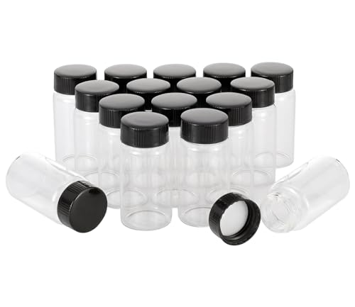 Unxuey 16 Stück 25 ml Probenröhrchen aus Glas, transparent, tragbare Labortestflaschen mit Schraubverschluss von Unxuey
