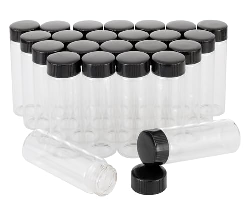 Unxuey 24 Stück 30 ml transparente Glasfläschchen, Probeglasflaschen mit Kunststoffschraube, schwarzer Kappe, transparente Laborfläschchen, Laborkosmetikbehälter von Unxuey