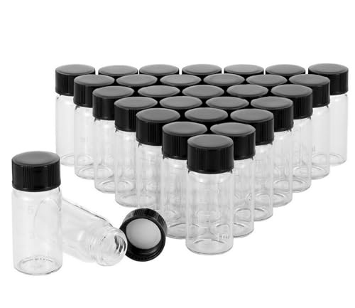 Unxuey 30 x 5 ml transparente Glasflaschen mit schwarzem Kunststoff-Schraubverschluss, leere Fläschchen, Probegläser von Unxuey