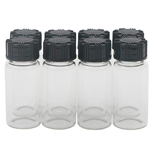Unxuey 8 Stück 10 ml Probe Klarglasflaschen mit Kunststoffschraube Schwarze Kappe Transparente Glaslaborfläschchen von Unxuey