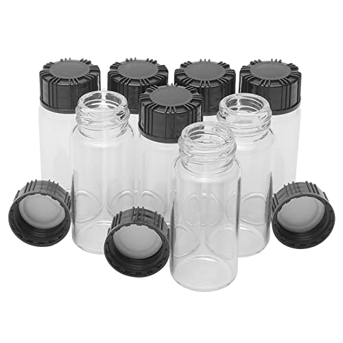 Unxuey 8 x 10 ml Probeglasflaschen mit Kunststoffschraube, schwarzer Kappe, transparente Glasfläschchen für Laborflaschen von Unxuey