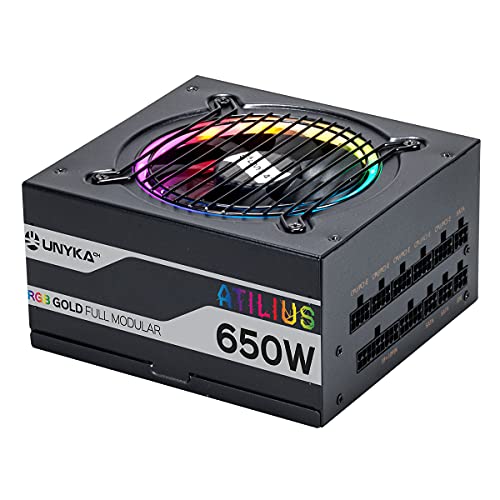 UNYKAch ATILIUS Full Modular ATX-Netzteil schwarz 650 W mit RGB-Beleuchtung, Effizienz 90%, Lüfter 120 mm ultraleise und Überstromschutz UNYKAch ATILIUS Full Modular ATX-Netzteil schwarz 650 W mit RGB-Beleuchtung, Effizienz 90%, Lüfter 120 mm ultraleise und Überstromschutz von Unykach