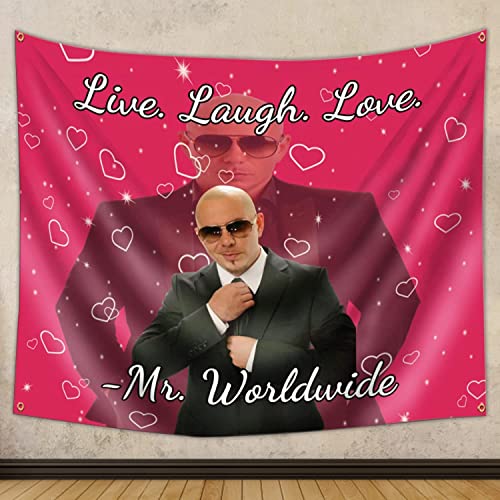 UoQo Mr Worldwide Says to Live Laugh Love lustiger Wandteppich für Raumdekoration, Pitbull Tapisserie, Poster, Wand, 3D-Boutique-Kunst, hängende Pop-Raumdekoration für Schlafzimmer, ästhetisch, von UoQo